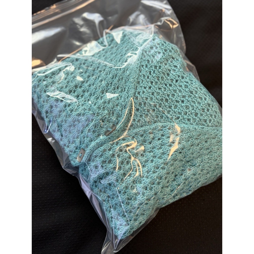 Sigrid Olsen Cardigan Sweater~L~Turquoise Crochet Knit Linen Bld 2 Button Resort - Picture 15 of 15
